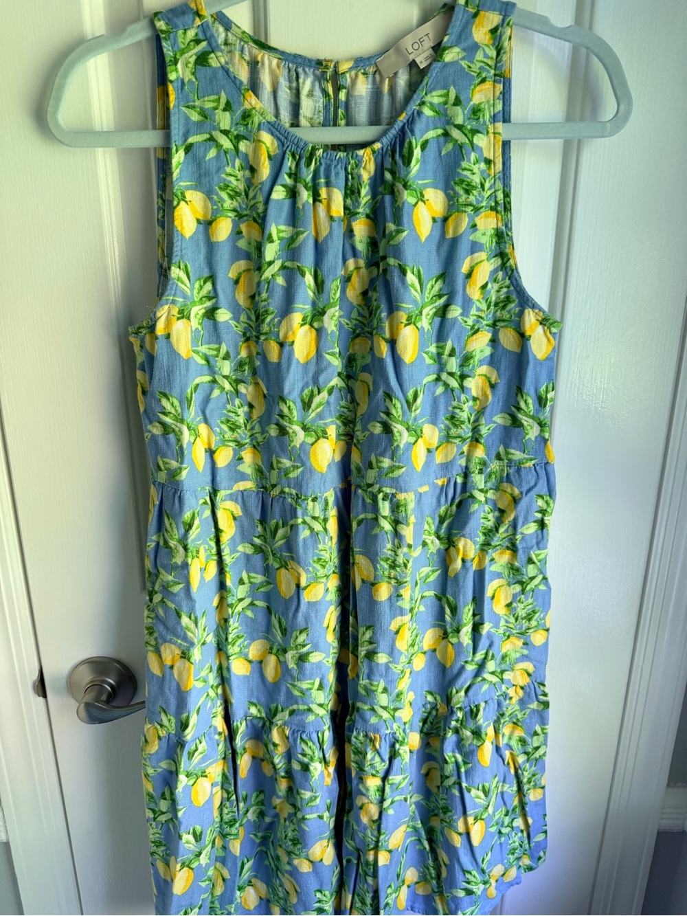 LOFT Blue Lemon-Print Tiered Sundress